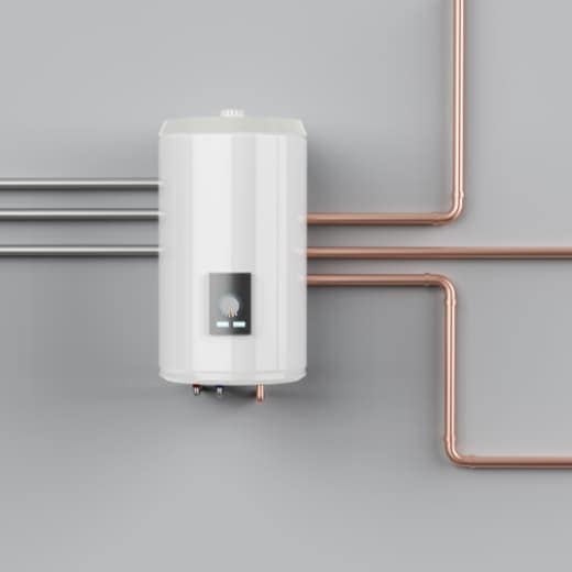 A newly installed energy-efficient tankless water heater by On The Way Plumbing.