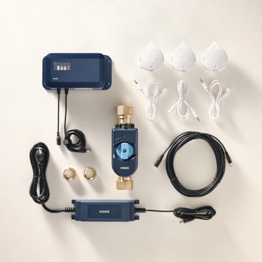 Moen Flo Smart Water Shutoff bundle with three sensors—On The Way Plumbing’s recommended automatic leak detection system